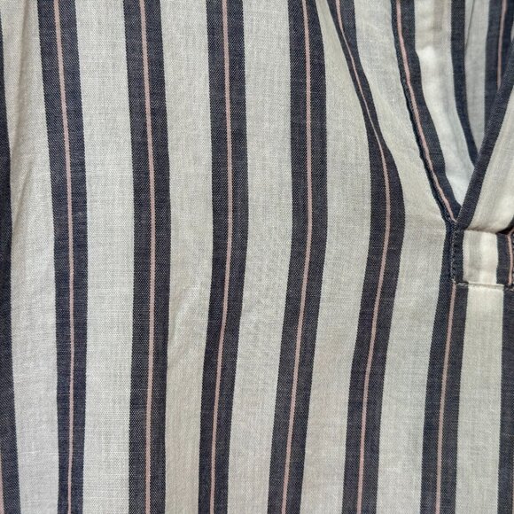 H&M V-Neck 100% Cotton Woven Striped Tunic Shirt, White & Blue with Pink, 12 - Picture 7 of 15